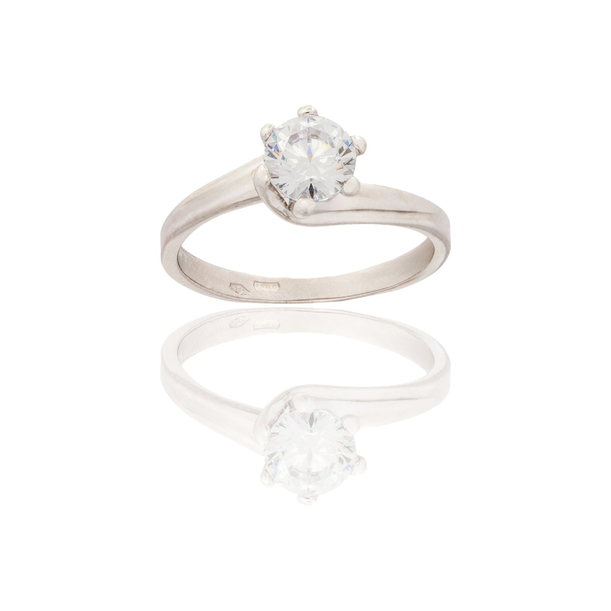 Anello Oro Bianco Oro 18 carati Solitario Gambo Forato Zircone Bianco mis.1