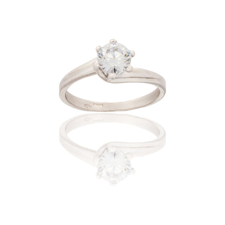 Anello Oro Bianco Oro 18 carati Solitario Gambo Forato Zircone Bianco mis.1