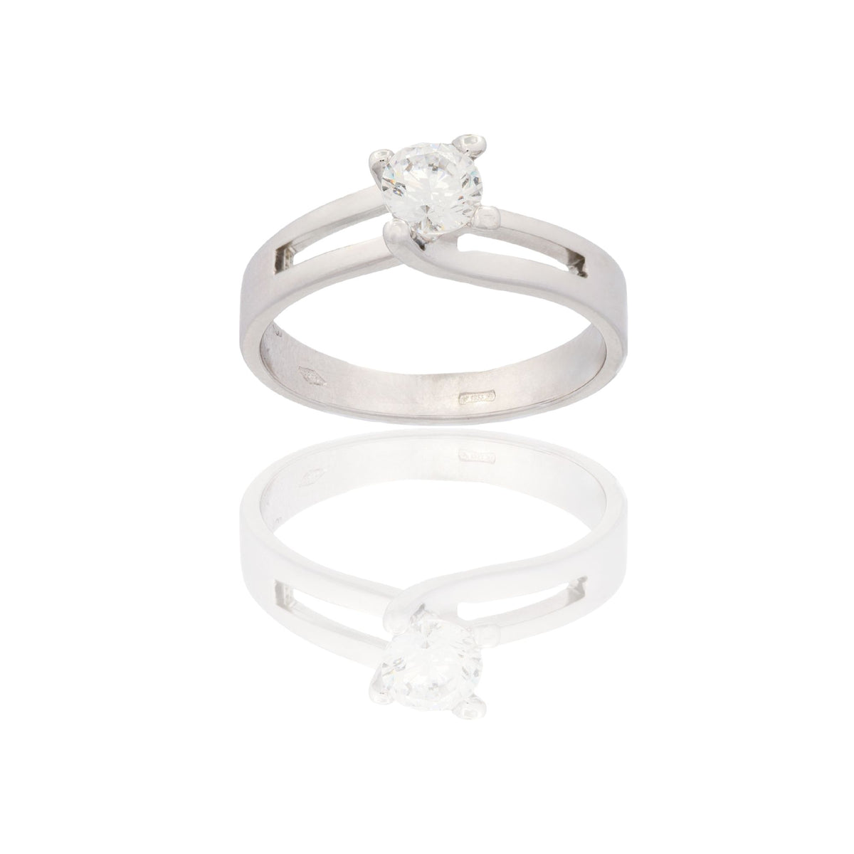 Anello Oro Bianco Oro 18 carati Solitario Gambo Forato Zircone Bianco spessore gambo 1 mm , spessore pietre 5,6