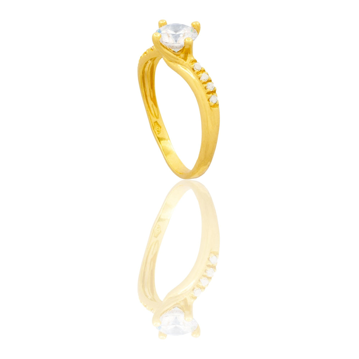 Anello Oro Giallo Oro 18 carati Solitario Gambo Zirconato  Zircone Bianco