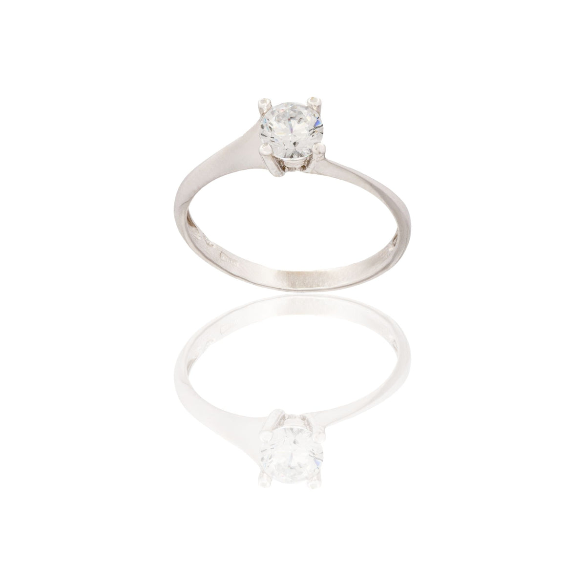 Anello Oro Bianco Oro 18 carati Solitario 4 Griffe Modello Valentino  Zircone Bianco