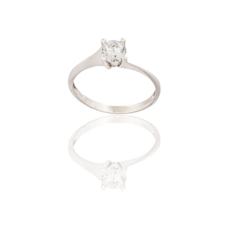 Anello Oro Bianco Oro 18 carati Solitario 4 Griffe Modello Valentino  Zircone Bianco
