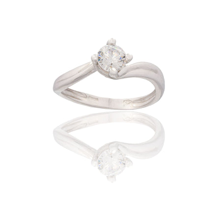 Anello Oro Bianco Oro 18 carati Solitario 4 Griffe Modello Valentino  Zircone Bianco spessore gambo 1 mm , spessore pietre 6,5