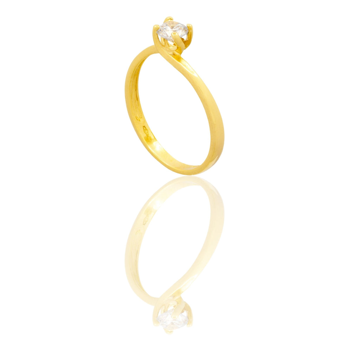 Anello Oro Giallo Oro 18 carati Solitario 4 Griffe Modello Valentino  Zircone Bianco spessore gambo 0,8 mm , spessore pietre 5,5