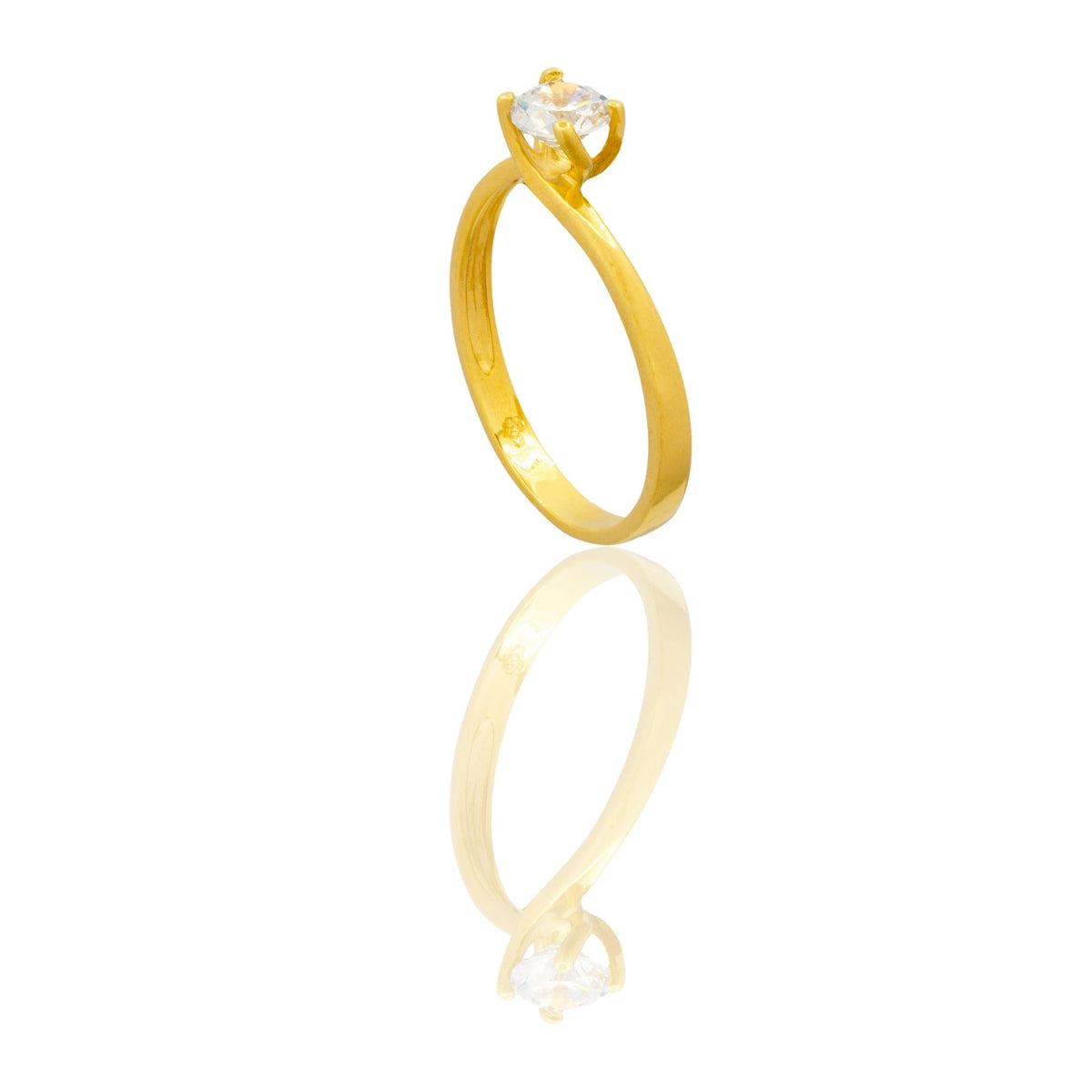 Anello Oro Giallo Oro 18 carati Solitario 4 Griffe Modello Valentino  Zircone Bianco spessore gambo 1 mm , spessore pietra 4,60