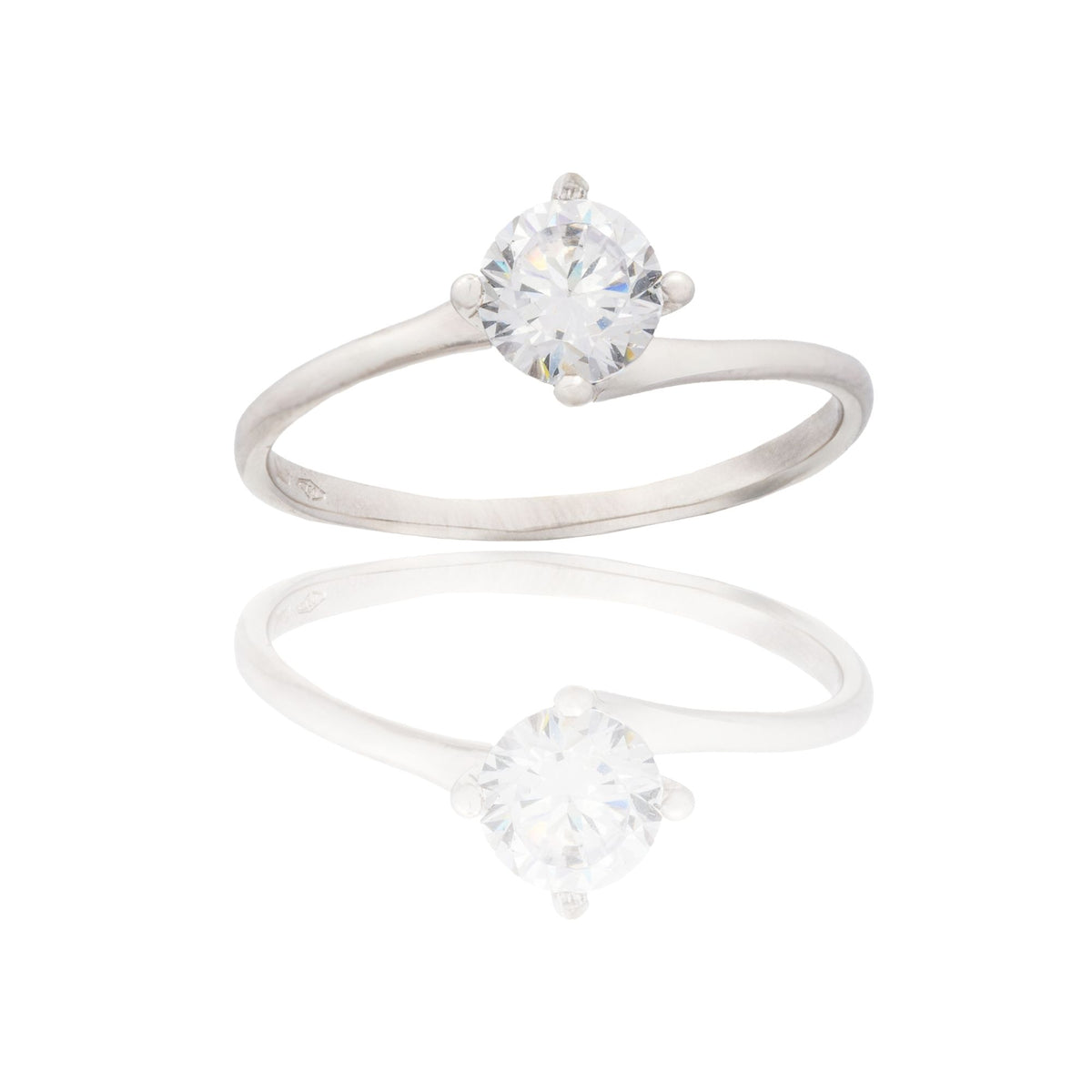 Anello Oro Bianco Oro 18 carati Solitario 4 Griffe Modello Valentino  Zircone Bianco spessore gambo 1 mm , spessore pietra 2,5