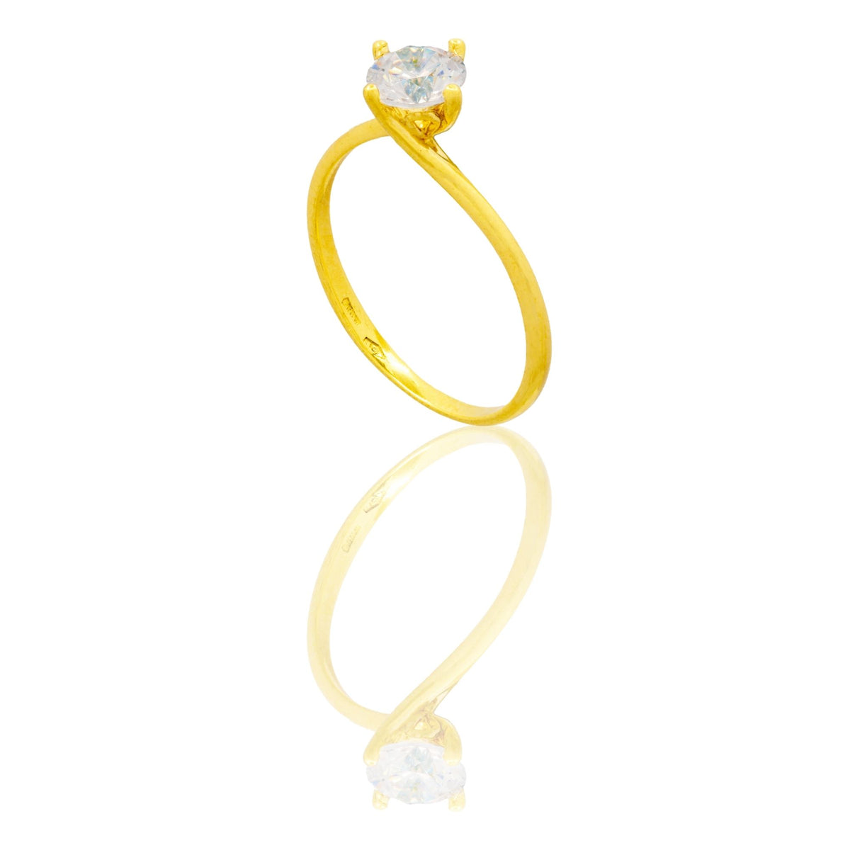 Anello Oro Giallo Oro 18 carati Solitario 4 Griffe Modello Valentino  Zircone Bianco spessore gambo 1 mm , spessore pietra 2,5
