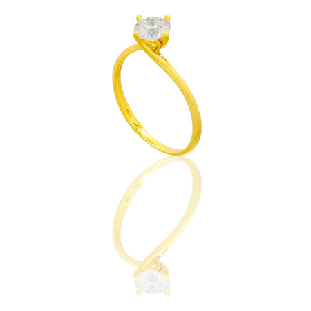 Anello Oro Giallo Oro 18 carati Solitario 4 Griffe Modello Valentino  Zircone Bianco spessore gambo 1 mm , spessore pietra 2,5