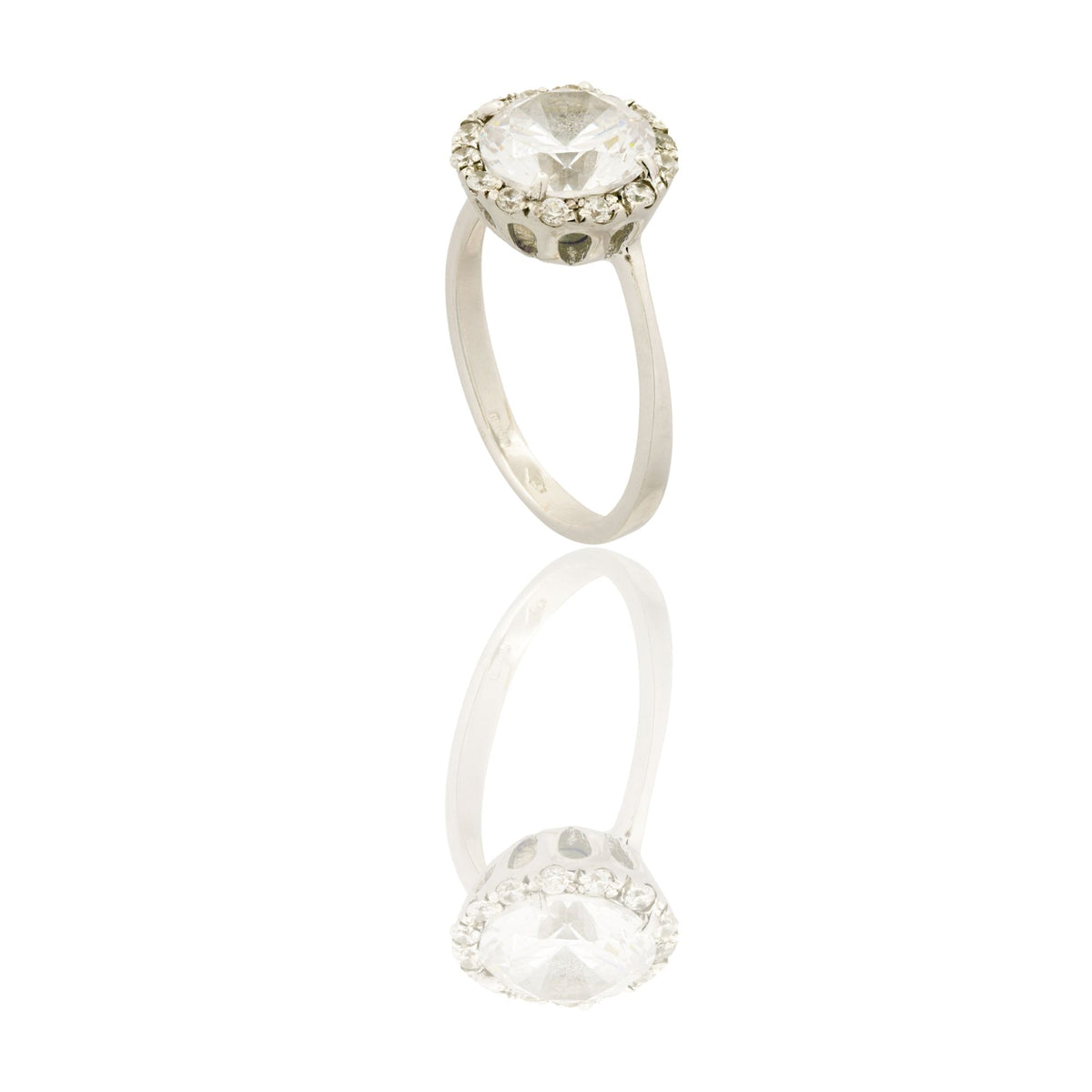 Anello Oro Bianco Oro 18 carati Centro E Contorno Zirconi Bianchi