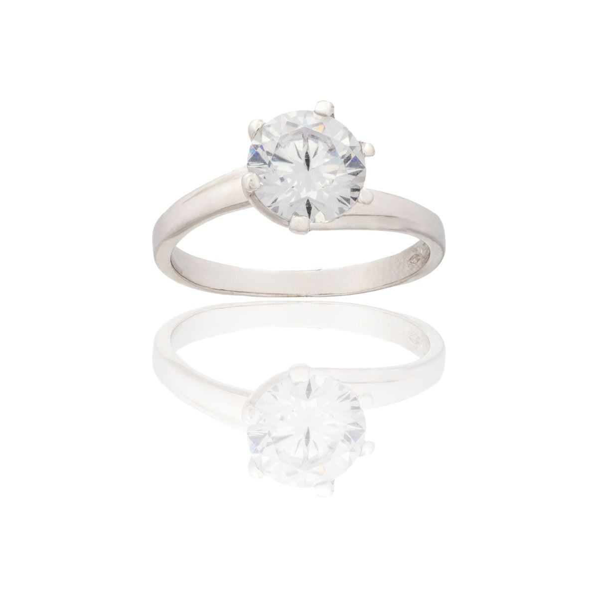Anello Oro Bianco Oro 18 carati  Solitario 6 Griffe Zircone Bianco spessore gambo 1 mm , spessore pietra 7,4