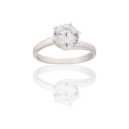 Anello Oro Bianco Oro 18 carati  Solitario 6 Griffe Zircone Bianco spessore gambo 1 mm , spessore pietra 7,4