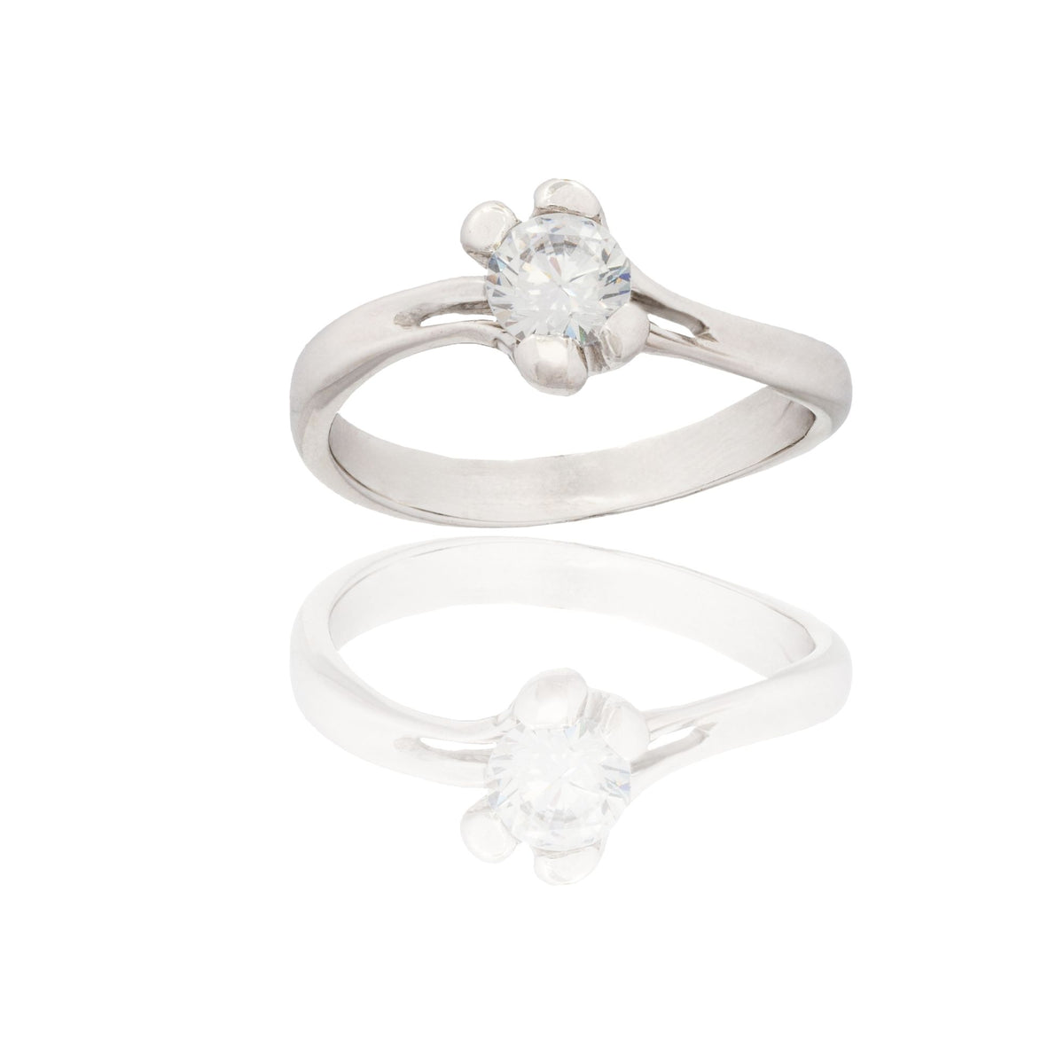 Anello Oro Bianco Oro 18 carati  Solitario 4 Griffe Zircone Bianco spessore gambo 1,4 mm , spessore pietra 4,3