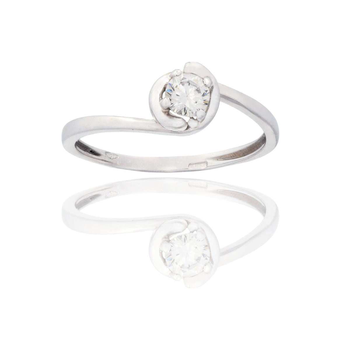 Anello Oro Bianco Oro 18 carati  Solitario 4 Griffe Con Contorno Zircone Bianco