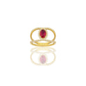 Anello Oro Giallo Oro 18 carati Fascia Vuota Con Pietra Centrale Ovale Zircone Rosso, Zirconi Bianchi spessore gambo 1,4 mm , spessore pietra 7x 5