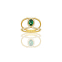 Anello Oro Giallo Oro 18 carati Fascia Vuota  Con Pietra Centrale Ovale  Zircone Verde, Zirconi Bianchi spessore gambo 1,4 mm , spessore pietra 7x 5