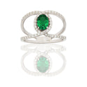 Anello Oro Bianco Oro 18 carati Fascia Vuota  Con Pietra Centrale Ovale  Zircone Verde, Zirconi Bianchi spessore gambo 1,4 mm , spessore pietra 7x 5