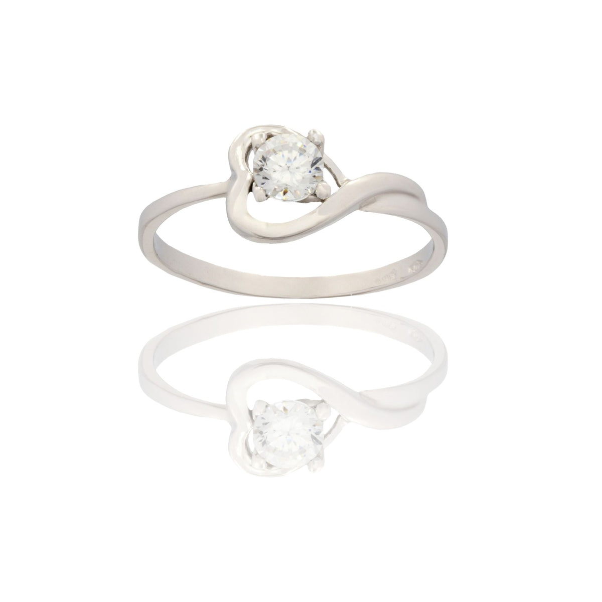 Anello Oro Bianco Oro 18 carati Solitario Contorno Cuore  Zircone Bianco