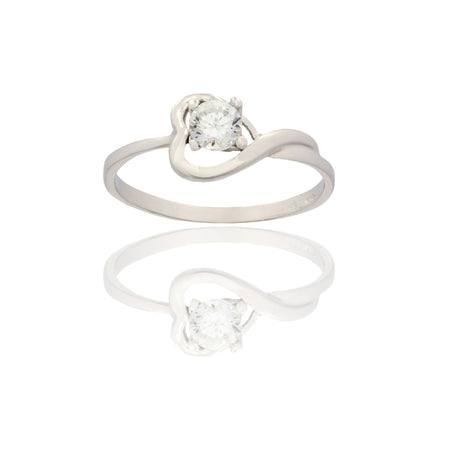 Anello Oro Bianco Oro 18 carati Solitario Contorno Cuore  Zircone Bianco