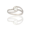 Anello Oro Bianco Oro 18 carati Solitario Doppio Gambo Zirconi Bianchi 15