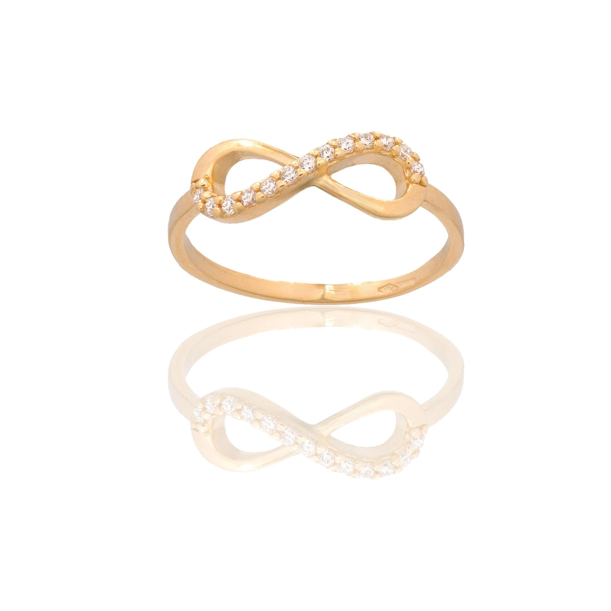 Anello Oro Giallo Oro 18 carati Simbolo Infinito Zirconi Bianchi