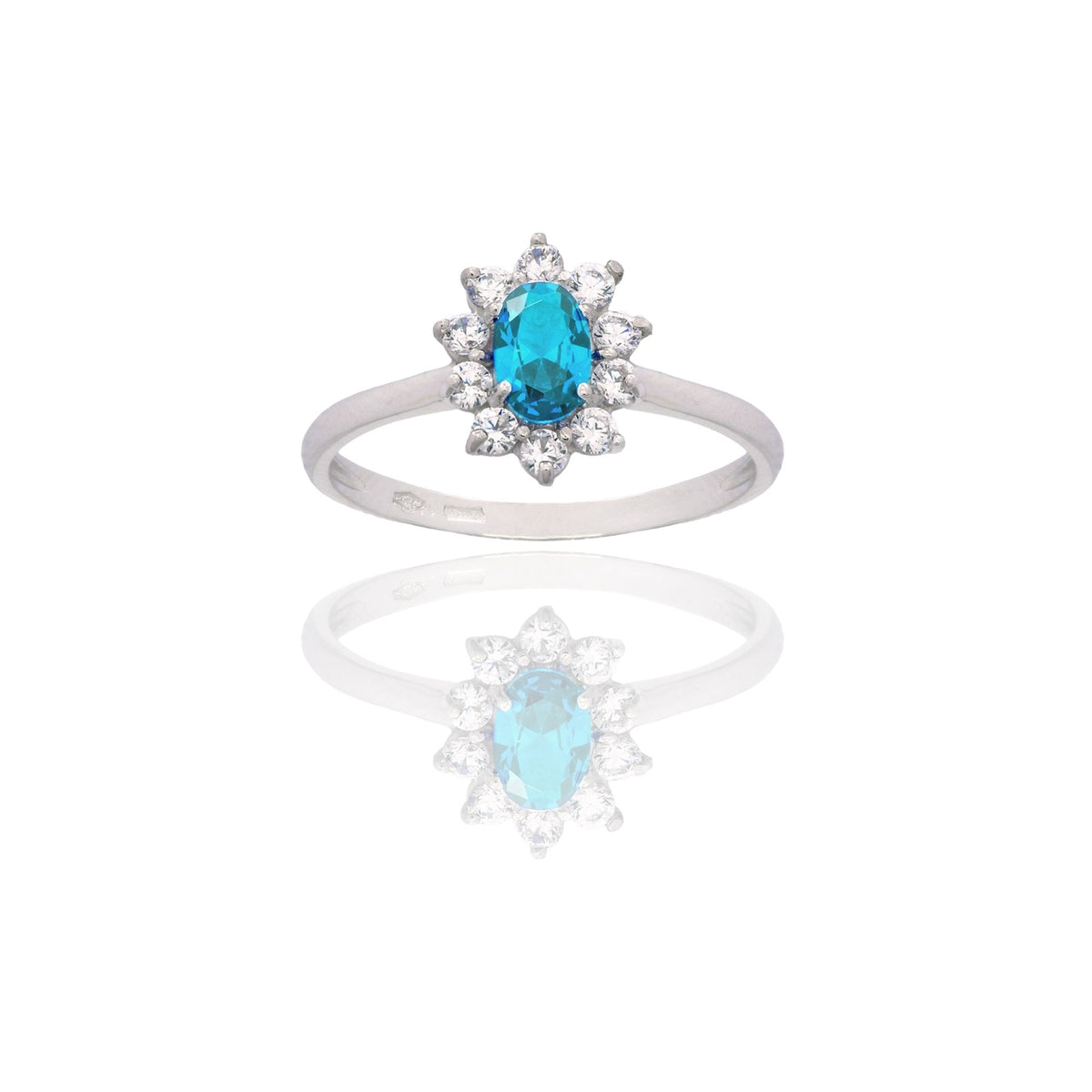 Anello Oro Bianco Oro 18 carati Modello Modello Kate  Zircone Azzurro, Zirconi Bianchi 