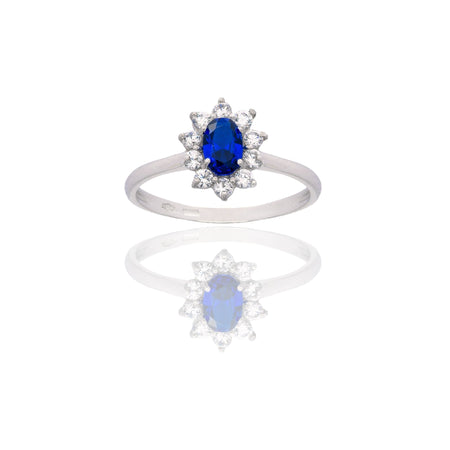 Anello Oro Bianco Oro 18 carati Modello Modello Kate  Zircone Blu, Zirconi Bianchi 