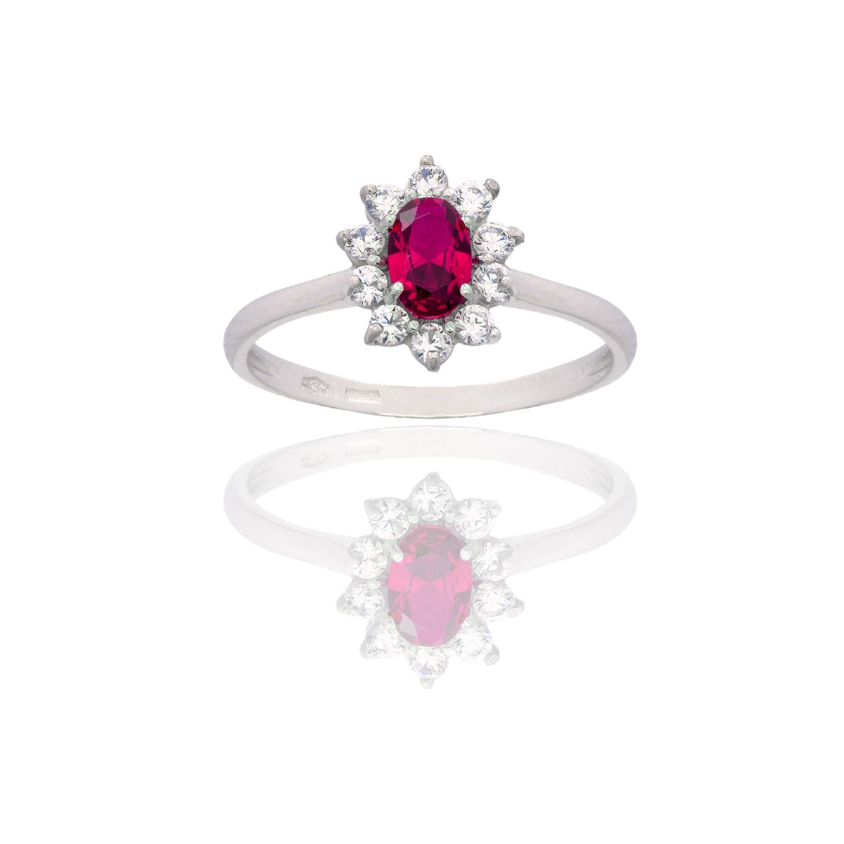 Anello Oro Bianco Oro 18 carati Modello Modello Kate  Zircone Rosso, Zirconi Bianchi 