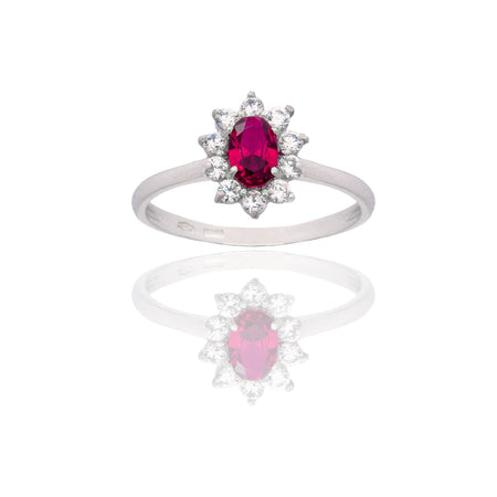Anello Oro Bianco Oro 18 carati Modello Modello Kate  Zircone Rosso, Zirconi Bianchi 