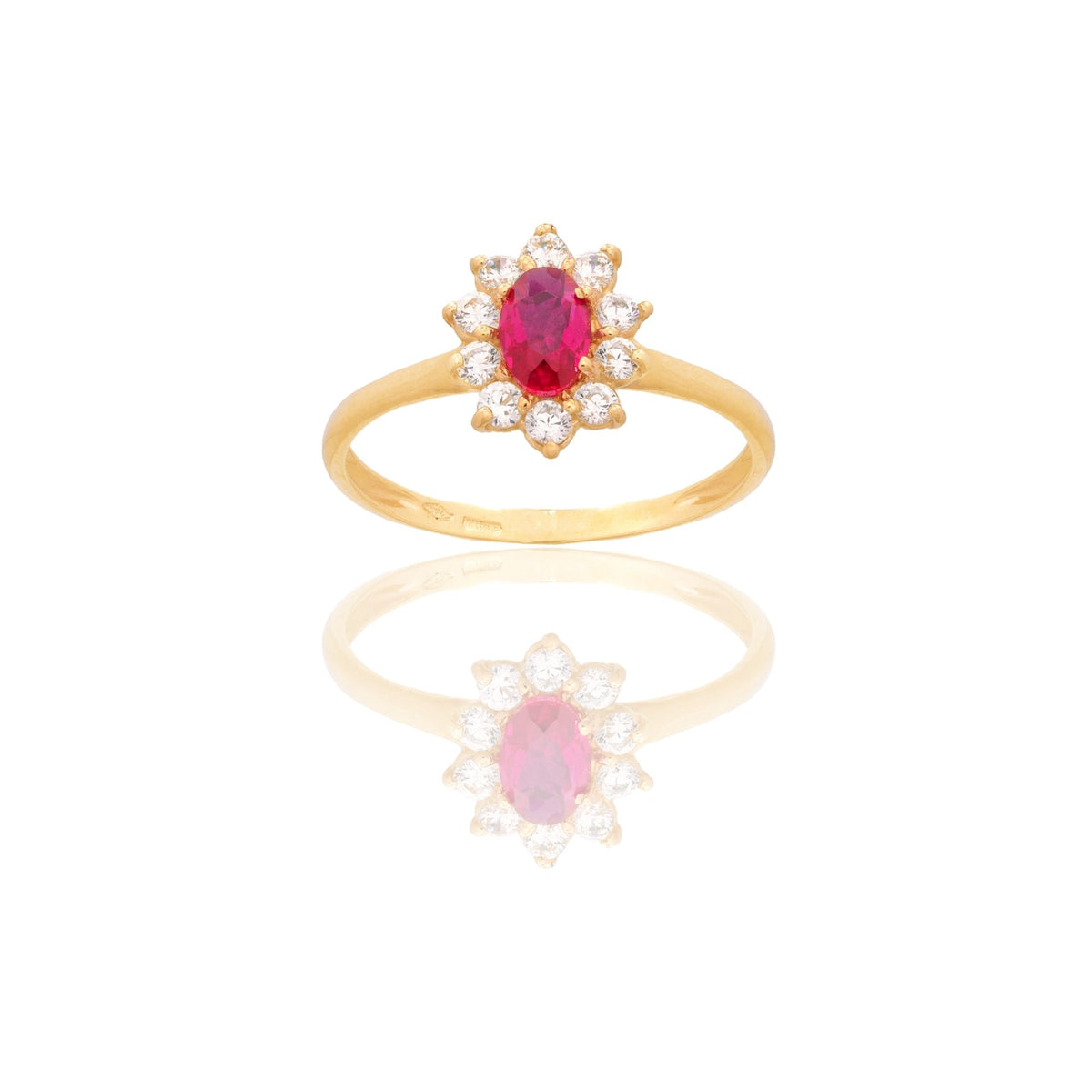 Anello Oro Giallo Oro 18 carati Modello Modello Kate  Zircone Rosso, Zirconi Bianchi 