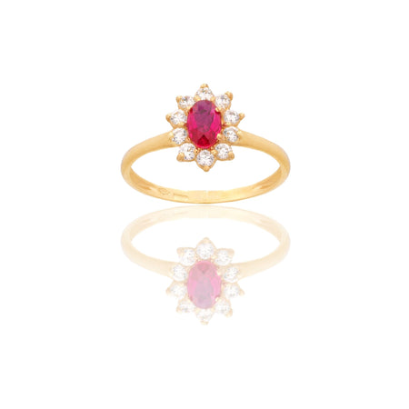 Anello Oro Giallo Oro 18 carati Modello Modello Kate  Zircone Rosso, Zirconi Bianchi 