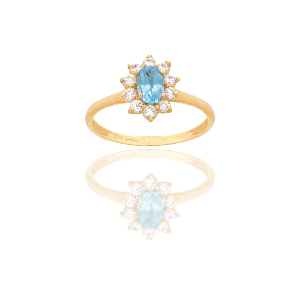 Anello Oro Giallo Oro 18 carati Modello Modello Kate  Zircone Azzurro, Zirconi Bianchi 