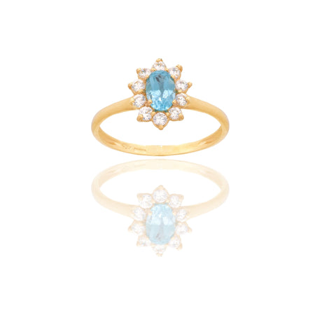 Anello Oro Giallo Oro 18 carati Modello Modello Kate  Zircone Azzurro, Zirconi Bianchi 