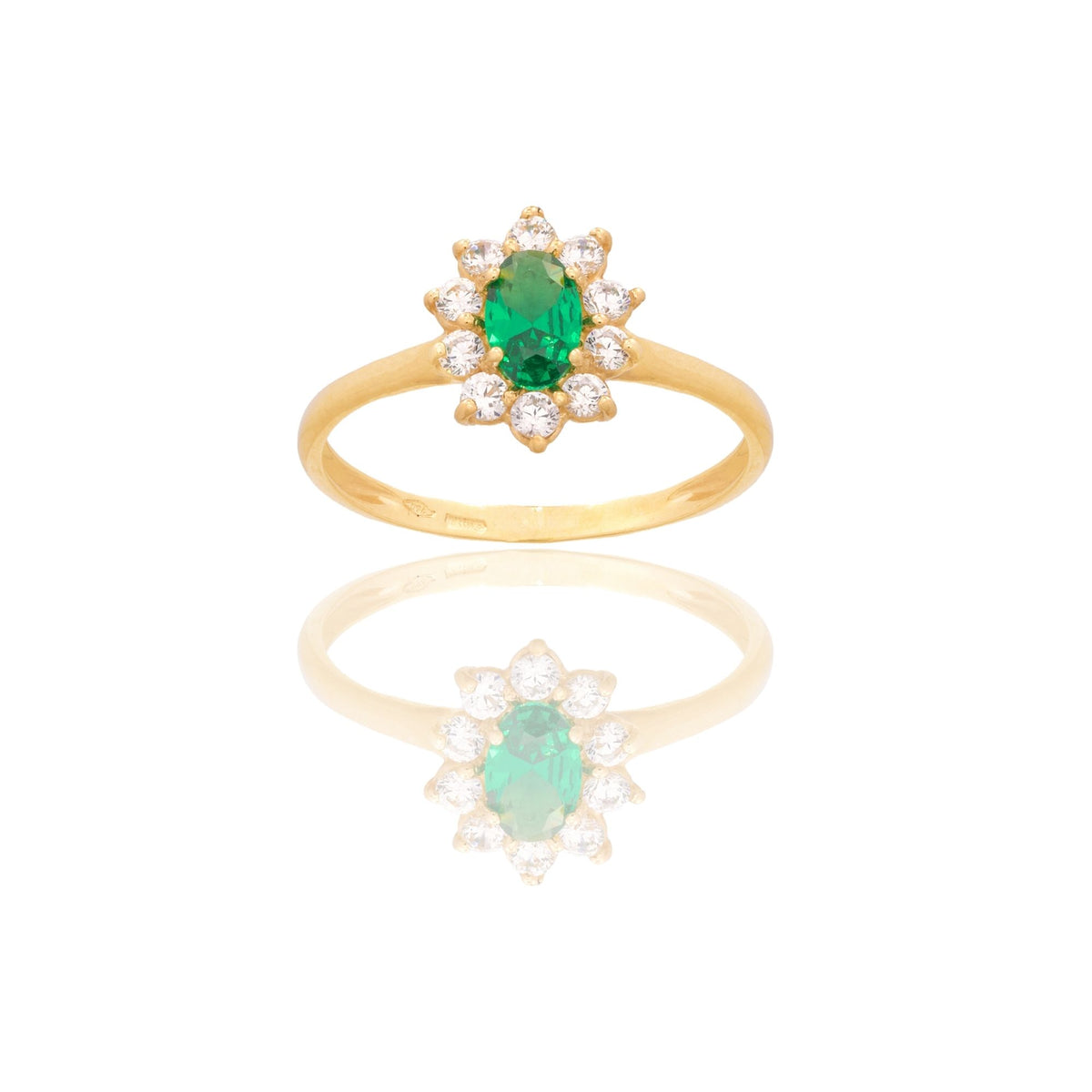 Anello Oro Giallo Oro 18 carati Modello Modello Kate  Zircone Verde, Zirconi Bianchi 