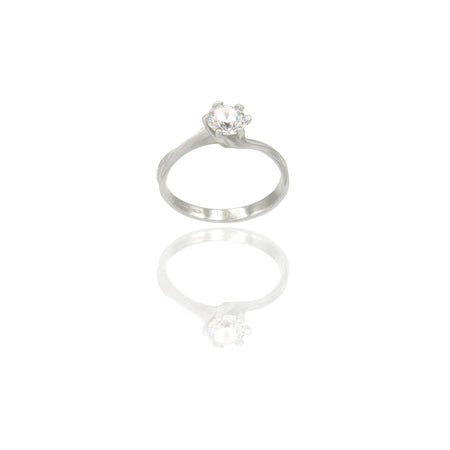 Anello Oro Bianco Oro 18 carati Solitario 6 griffe Zircone Bianco spessore gambo 2,4 mm , spessore pietra 6,4