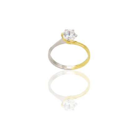 Anello Oro Giallo Oro Bianco Oro 18 carati Solitario 6 griffe Zircone Bianco spessore gambo 2,4 mm , spessore pietra 6,4