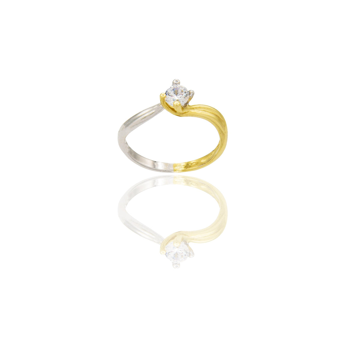 Anello Oro Giallo Oro Bianco Oro 18 carati Solitario 4 griffe Zircone Bianco spessore gambo 1,90 mm , spessore pietra 4,6