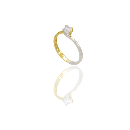 Anello Oro Giallo Oro Bianco Oro 18 carati Solitario 4 griffe Zircone Bianco spessore gambo 2,30 mm , spessore pietra 4,0