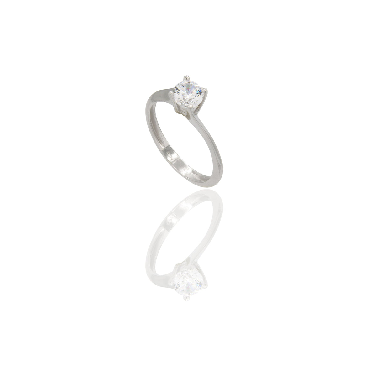 Anello Oro Bianco Oro 18 carati Solitario 4 griffe Zircone Bianco spessore gambo 2,30 mm , spessore pietra 5,1