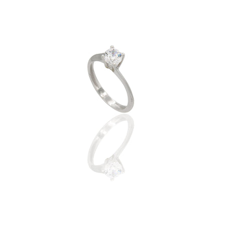 Anello Oro Bianco Oro 18 carati Solitario 4 griffe Zircone Bianco spessore gambo 2,30 mm , spessore pietra 5,1