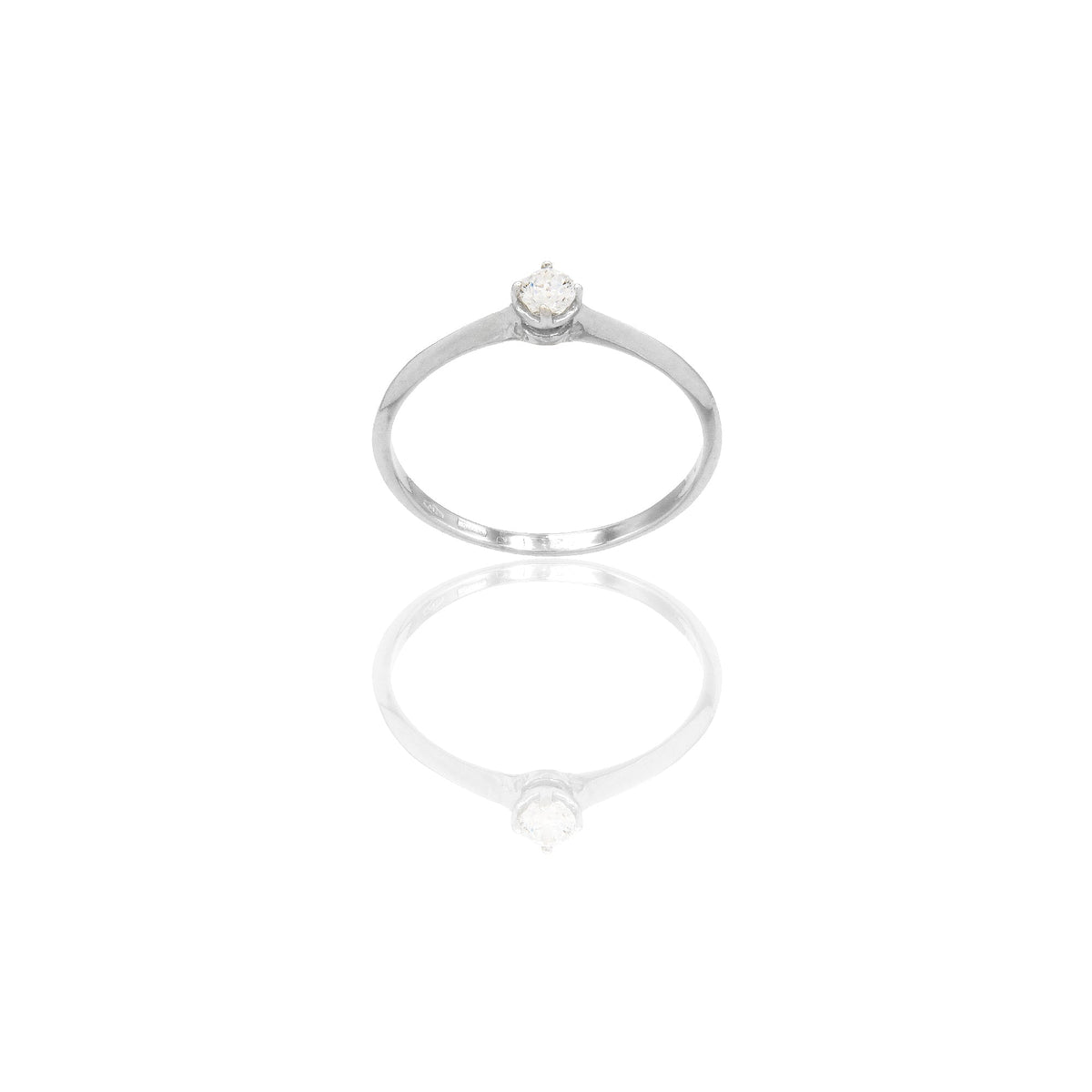 Anello Oro Bianco Oro 18 carati Solitario 4 griffe Zircone Bianco spessore gambo 1,40 mm , spessore pietra 3,0