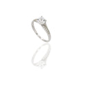 Anello Oro Bianco Oro 18 carati Solitario Valentino 4 griffe gambo pavè Zirconi Bianco spessore gambo 1,40 mm , spessore pietra 6,0