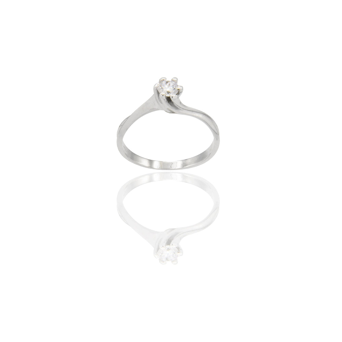 Anello Oro Bianco Oro 18 carati Solitario 6 griffe Zircone Bianco spessore gambo 2,0 mm , spessore pietra 5