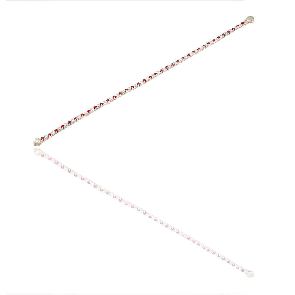 Bracciali Oro Bianco Maglia  Zirconi Rossi, Zirconi Bianchi lunghezza 18cm spessore mm 2