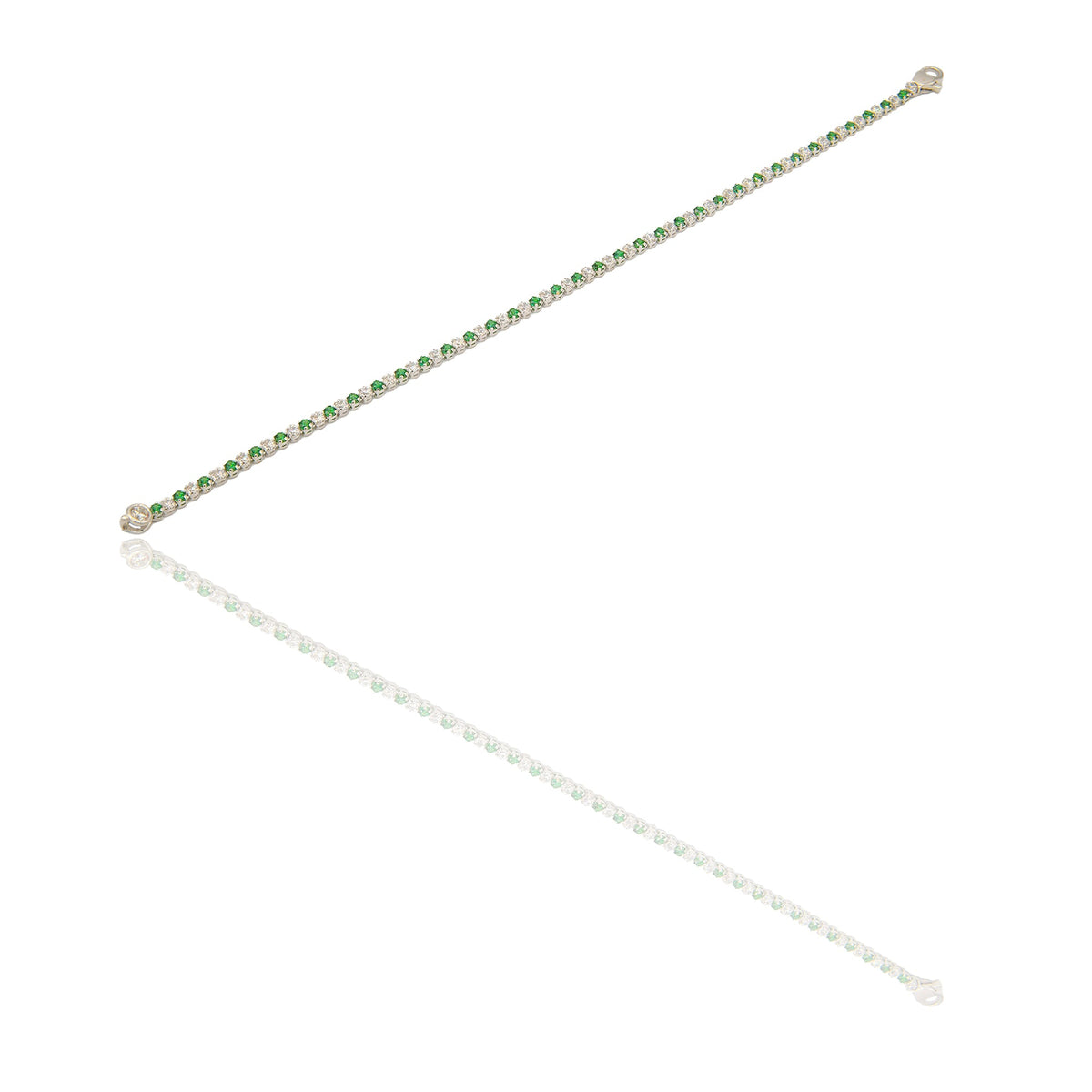 Bracciali Oro Bianco Maglia  Zirconi Verdi, Zirconi Bianchi lunghezza 18,5 cm spessore mm 2