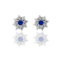 Orecchini Oro Bianco Oro 18 carati Toppa Fiore Centro E Contorno Zirconi Blu, Zirconi Bianchi 