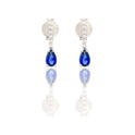 Orecchini Oro Bianco Oro 18 carati Pendenti A Goccia Zirconi Blu, Zirconi Bianchi 