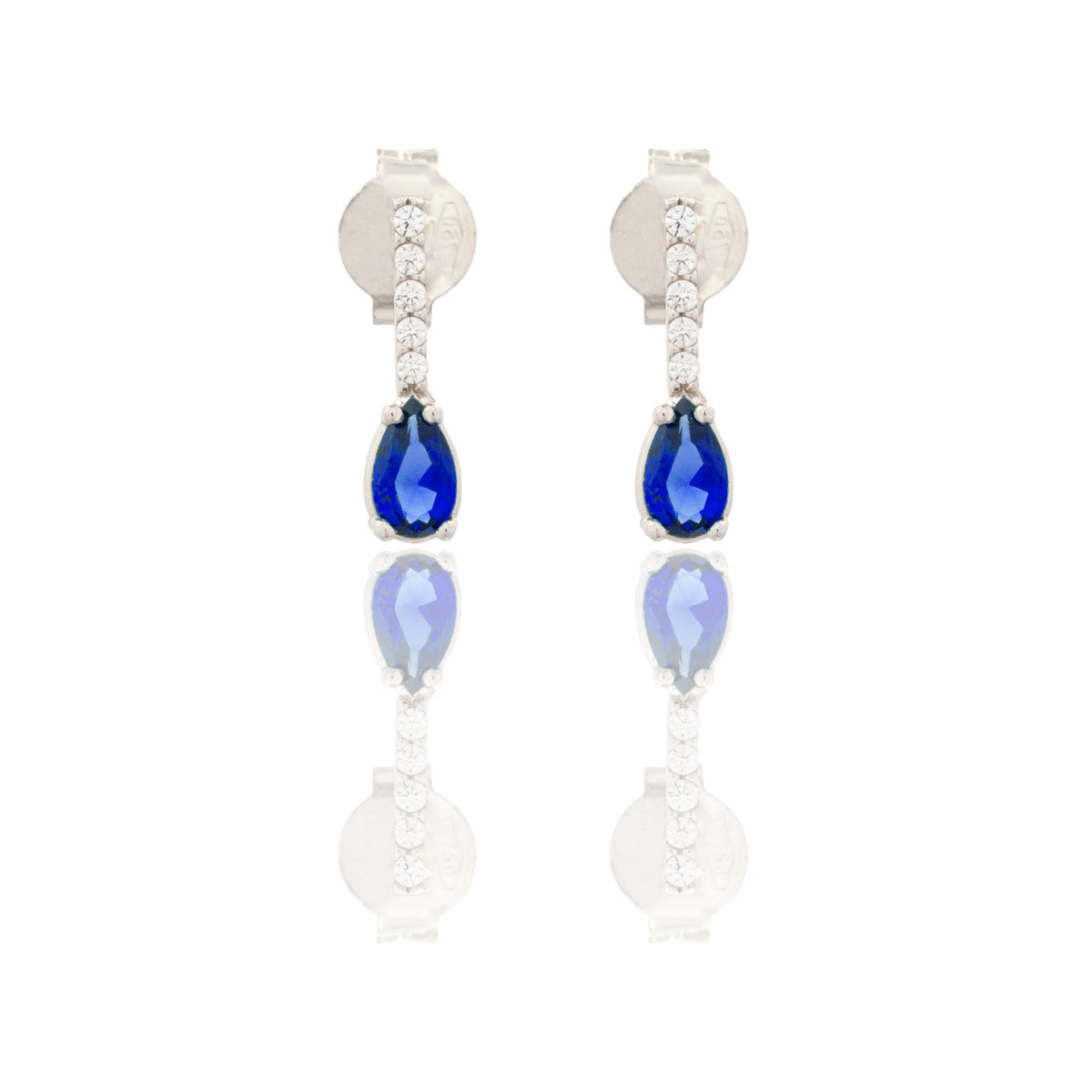 Orecchini Oro Bianco Oro 18 carati Pendenti A Goccia Zirconi Blu, Zirconi Bianchi 