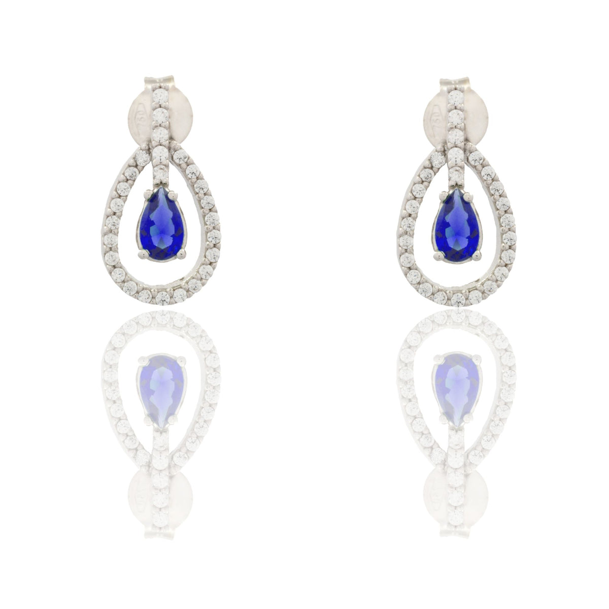 Orecchini Oro Bianco Oro 18 carati Pendenti A Goccia Zirconi Blu, Zirconi Bianchi 