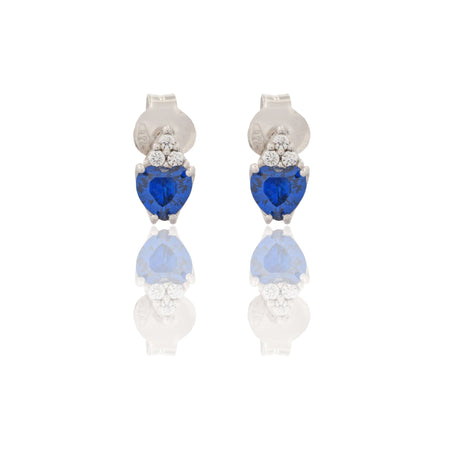 Orecchini Oro Bianco Oro 18 carati Pendenti A Cuore Zirconi Blu, Zirconi Bianchi mis. 1