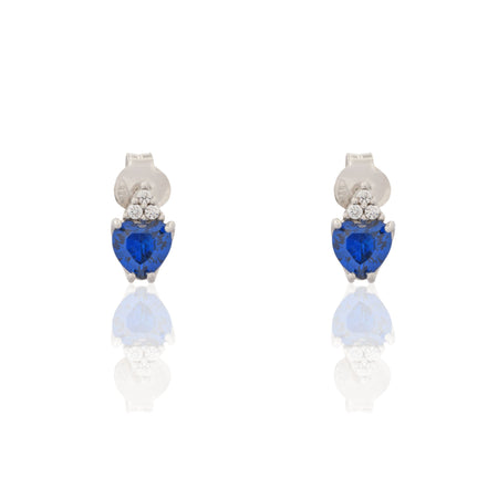 Orecchini Oro Bianco Oro 18 carati Pendenti A Cuore Zirconi Blu, Zirconi Bianchi mis. 2